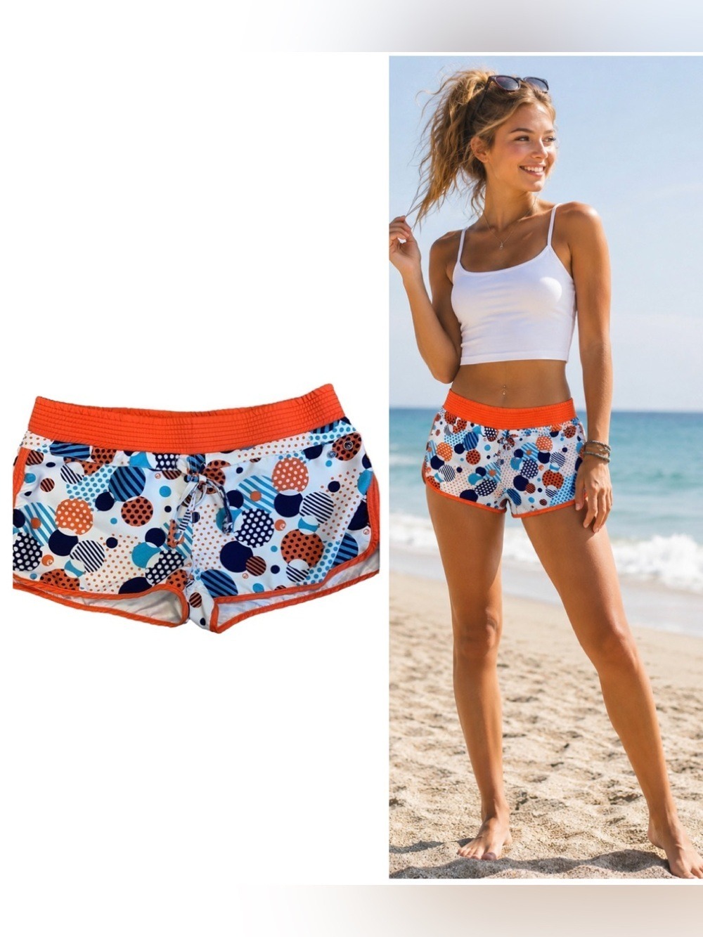 POWDER room orange blue polkadot circle board shorts Sz 9